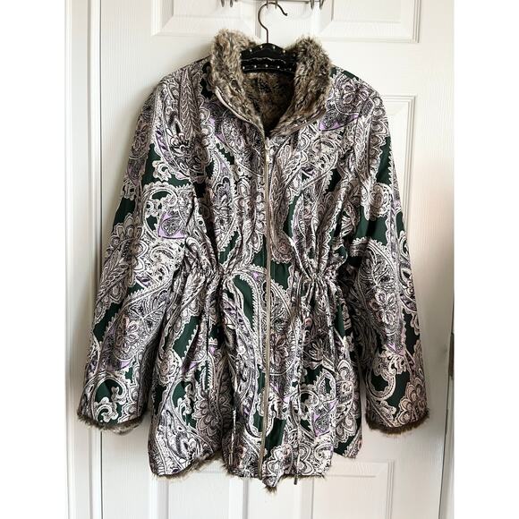 Chico's Reversible Paisley Faux-Fur Jacket - Picture 2 of 6
